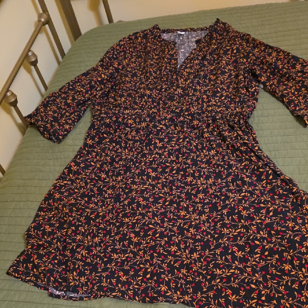 Old Navy Black Dress with Red and Orange Floral Pattern